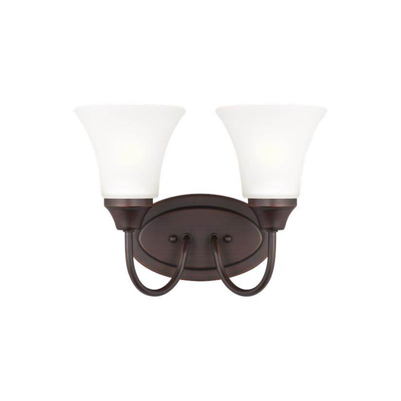 Generation Lighting Holman Traditional 2-Light Led Indoor Dimmable Bath Vanity Wall Sconce In Bronze Finish With Satin Etched Glass Shades