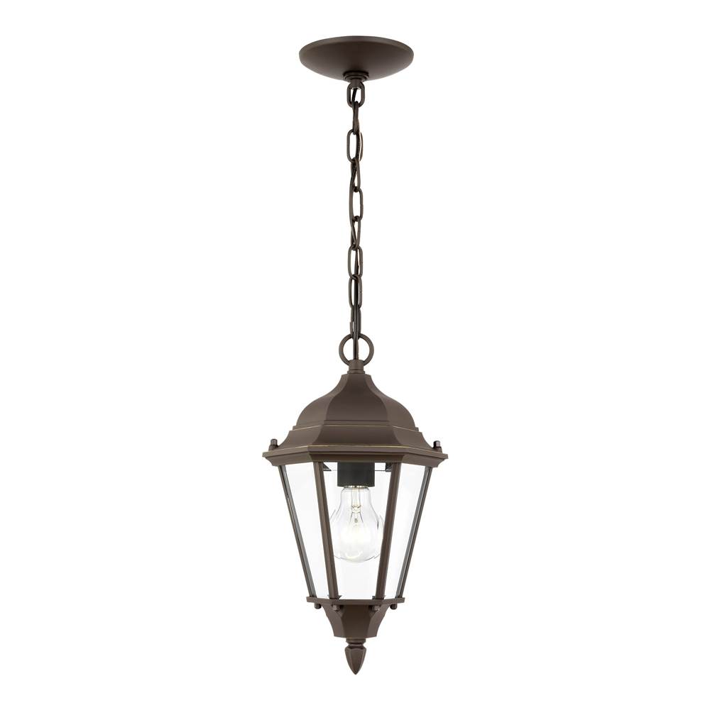 Generation Lighting Bakersville Traditional 1-Light Outdoor Exterior Pendant In Antique Bronze Finish With Clear Beveled Glass Panels