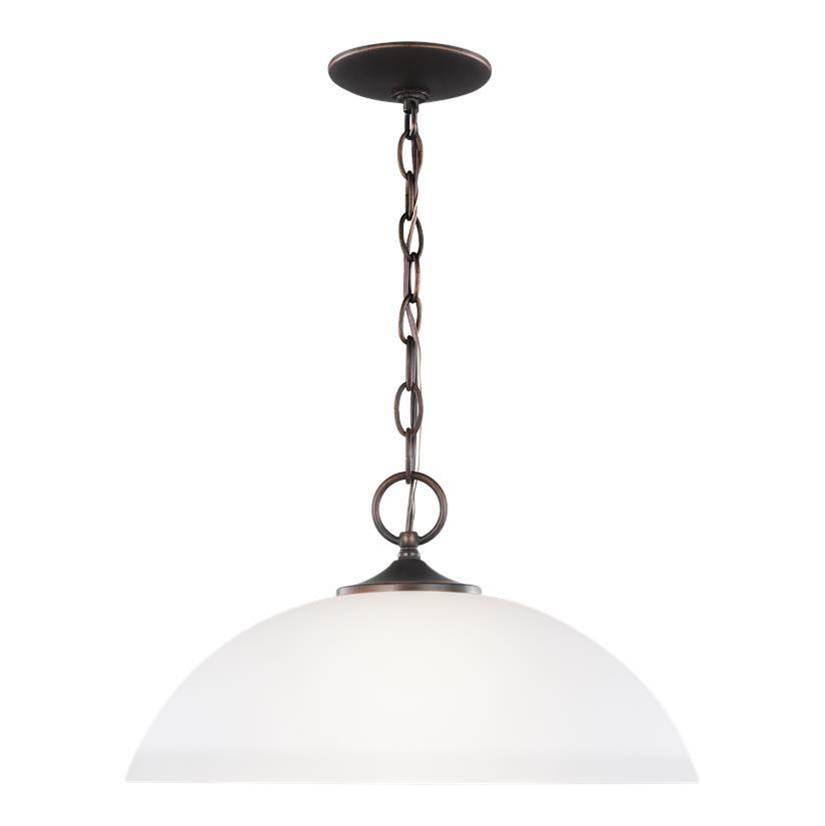 Generation Lighting Geary Transitional 1-Light Indoor Dimmable Ceiling Hanging Single Pendant Light In Bronze Finish With Satin Etched Glass Shade