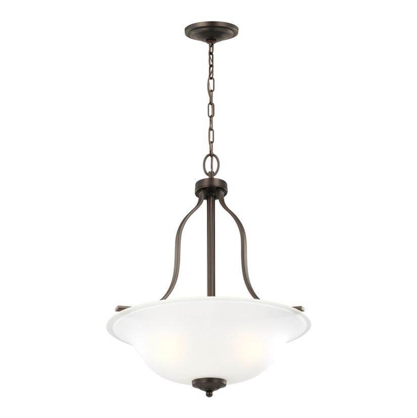 Generation Lighting Emmons Traditional 3-Light Indoor Dimmable Ceiling Pendant Hanging Chandelier Pendant Light In Bronze Finish With Satin Etched Glass Shade