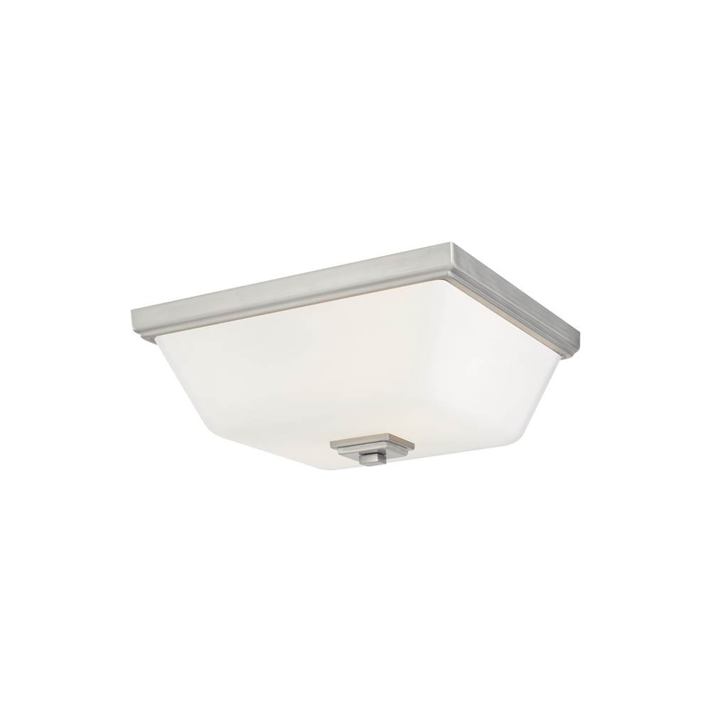 Generation Lighting Ellis Harper Transitional 2-Light Indoor Dimmable Led Ceiling Flush Mount In Brushed Nickel Silver Finish With Etched White Inside Glass Shade