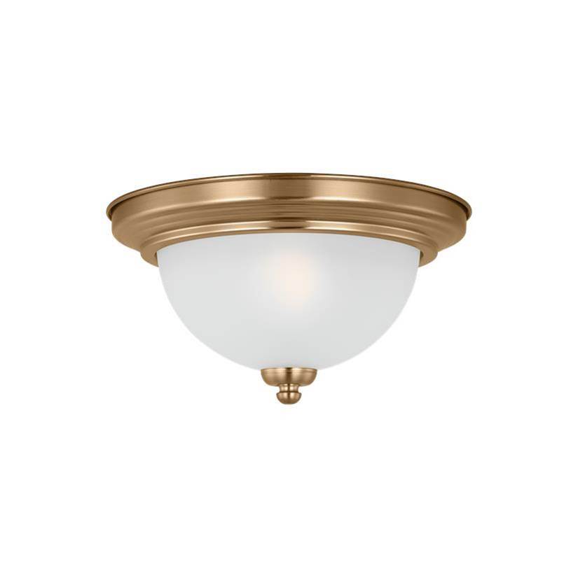 Generation Lighting Geary Traditional Indoor Dimmable Led 1-Light Ceiling Flush Mount In Satin Brass With A Satin Etched Glass Shade