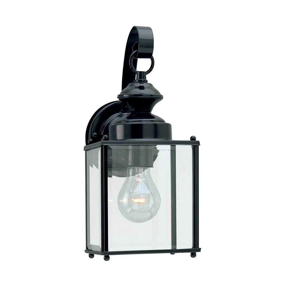 Generation Lighting Jamestowne Transitional 1-Light Medium Outdoor Exterior Wall Lantern In Black Finish With Clear Beveled Glass Panels