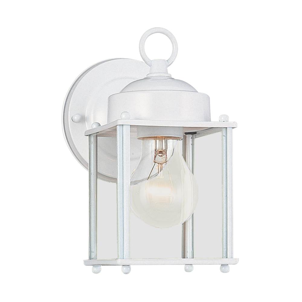 Generation Lighting New Castle Traditional 1-Light Outdoor Exterior Wall Lantern Sconce In White Finish With Clear Glass Panels