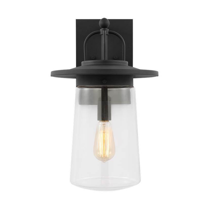 Generation Lighting Tybee Traditional 1-Light Outdoor Exterior Large Wall Lantern In Black Finish With Clear Glass Shade