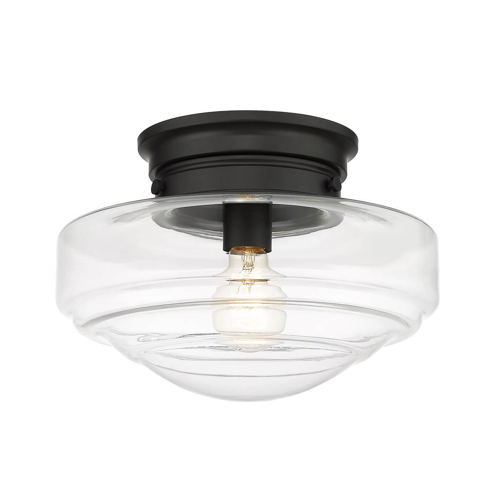 Golden Lighting Ingalls Semi-Flush in Matte Black with Clear Glass Shade