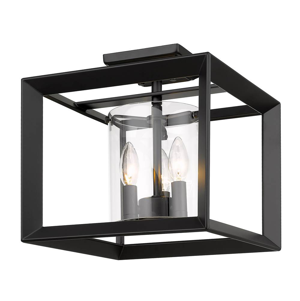 Golden Lighting Smyth 12'' Semi-Flush in Matte Black with Clear Glass Shades