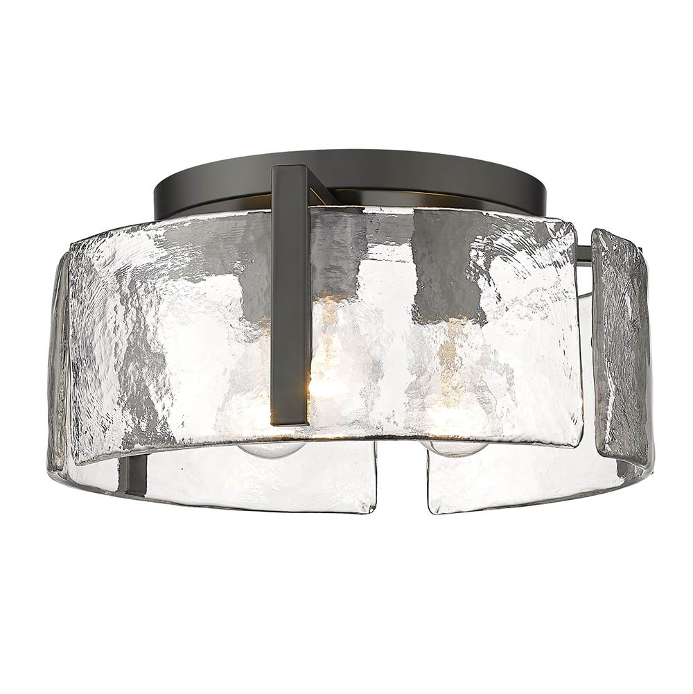 Golden Lighting Aenon Flush Mount in Matte Black with Hammered Water Glass
