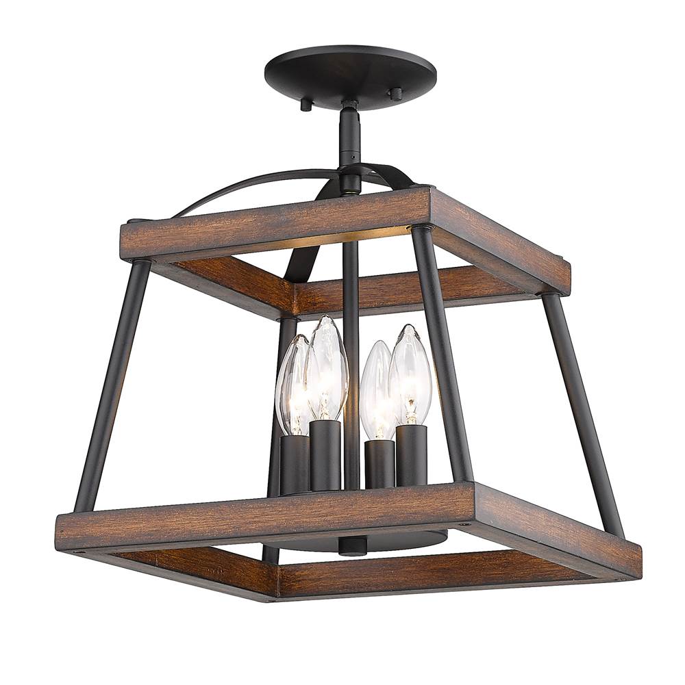 Golden Lighting Teagan Semi-Flush in Natural Black with Rustic Oak Accents