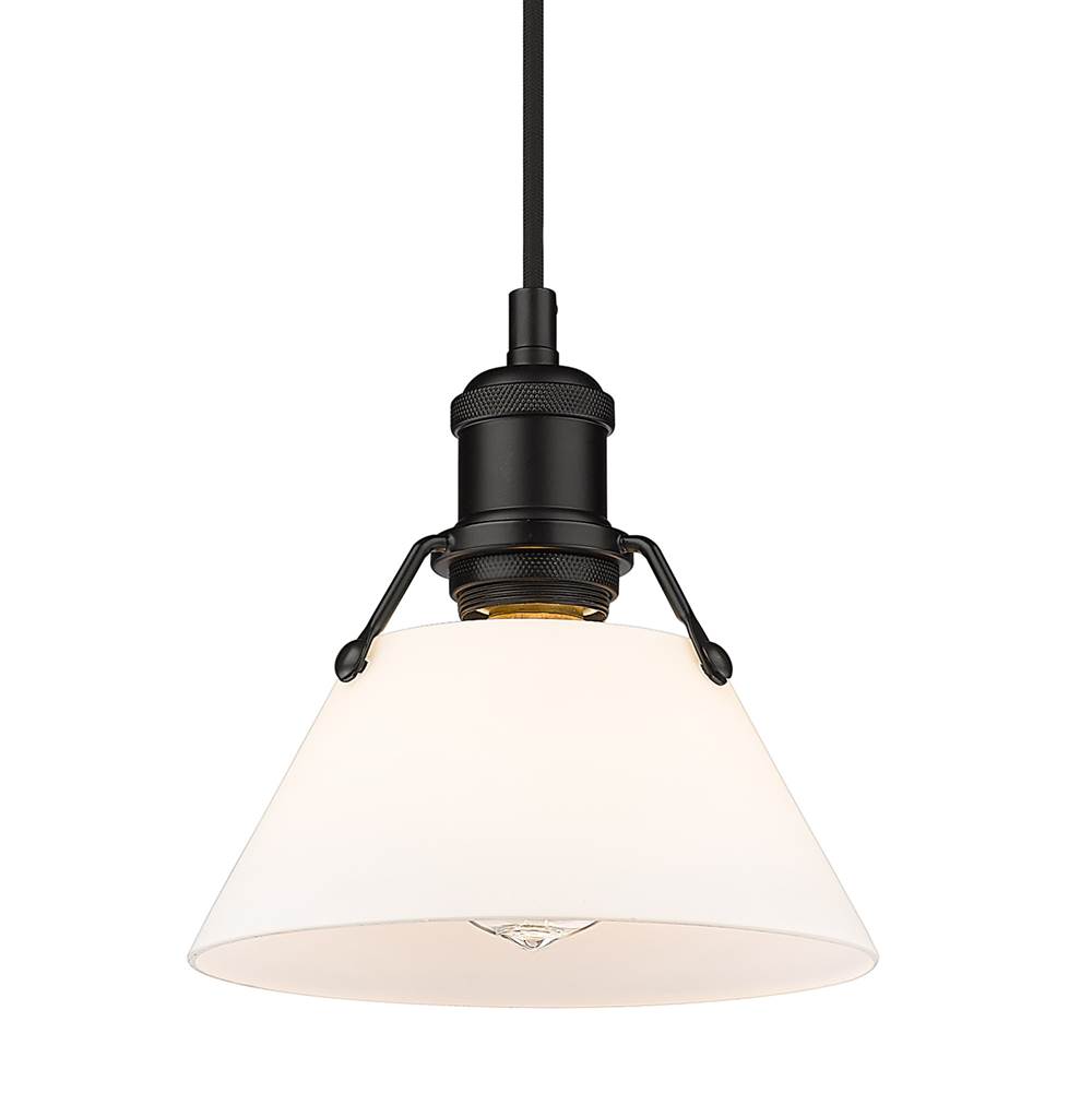 Golden Lighting Orwell BLK Small Pendant in Matte Black with Opal Glass Shade