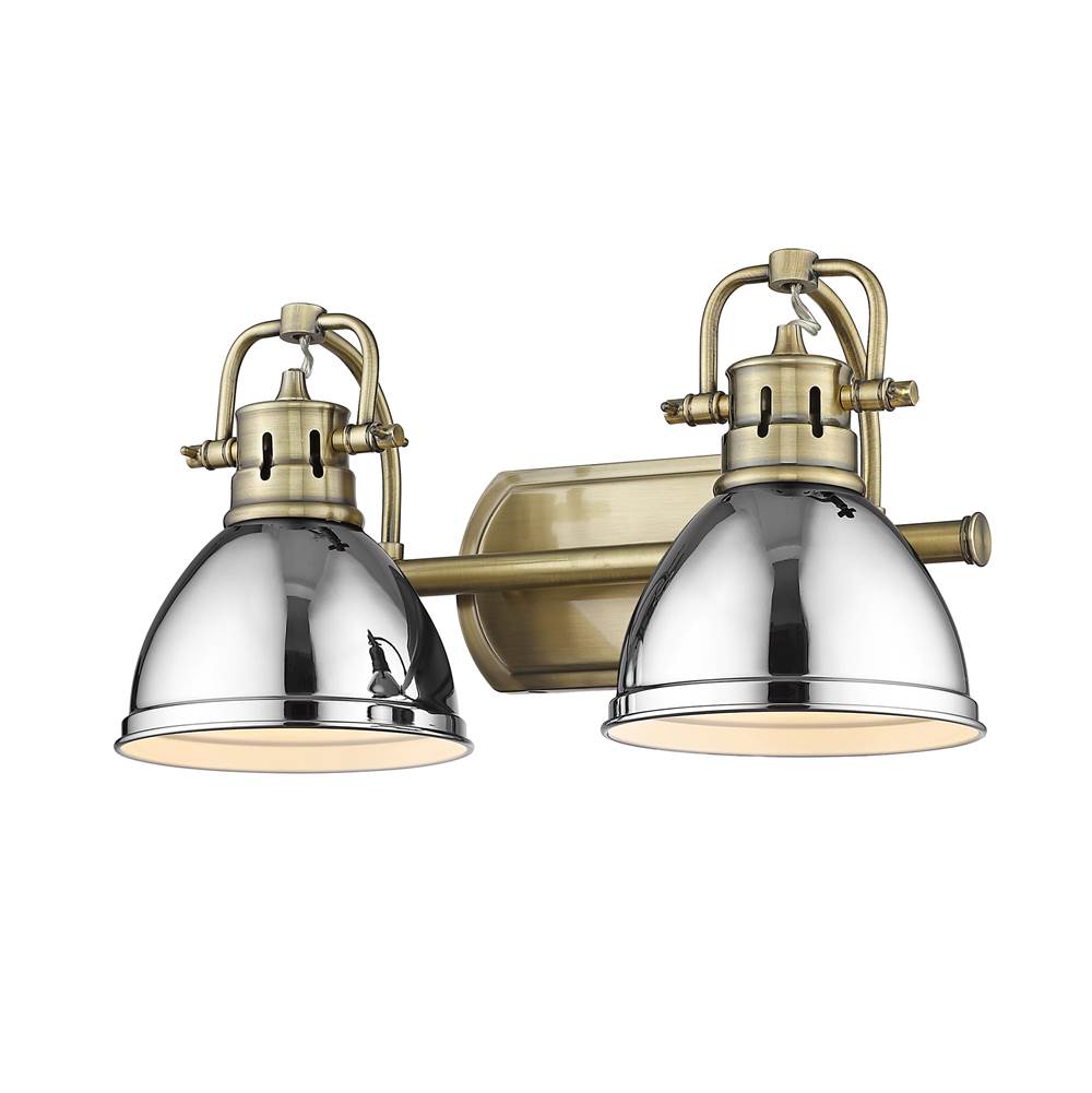 Golden Lighting Duncan 2 Light Bath Vanity in Aged Brass with Chrome Shades
