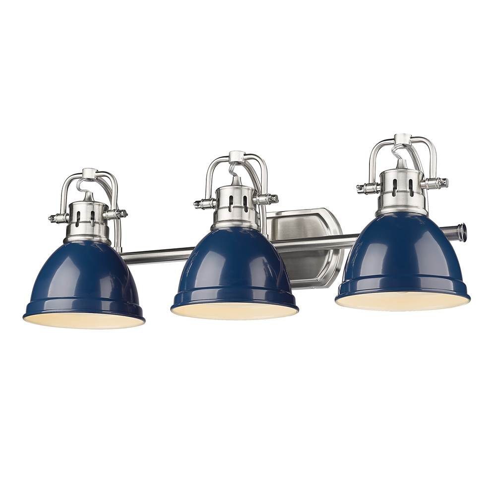 Golden Lighting Duncan PW 3 Light Bath Vanity in Pewter with Navy Blue Shade Shade