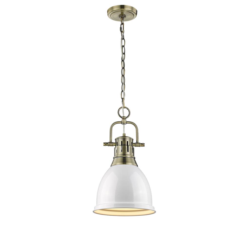 Golden Lighting Duncan Small Pendant with Chain in Aged Brass with a White Shade