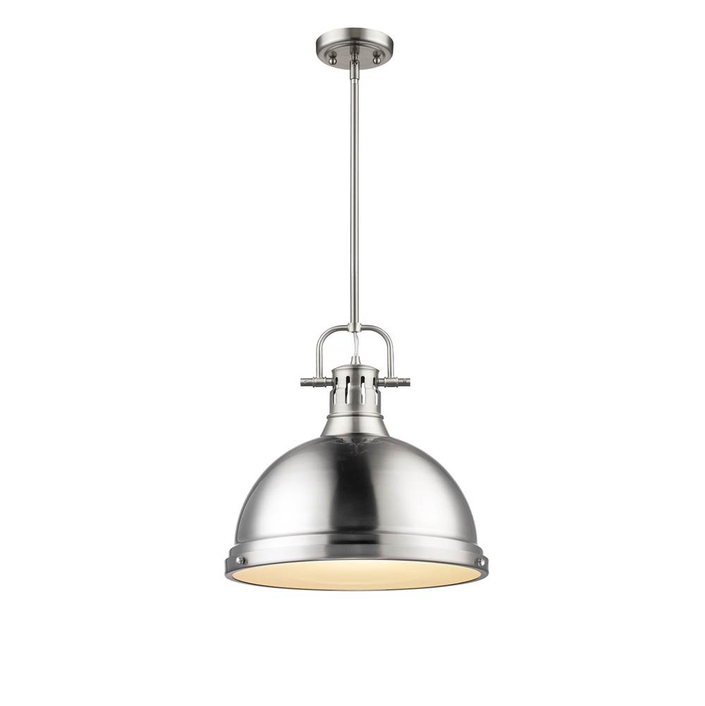 Golden Lighting Duncan 1 Light Pendant with Rod in Pewter with a Pewter Shade