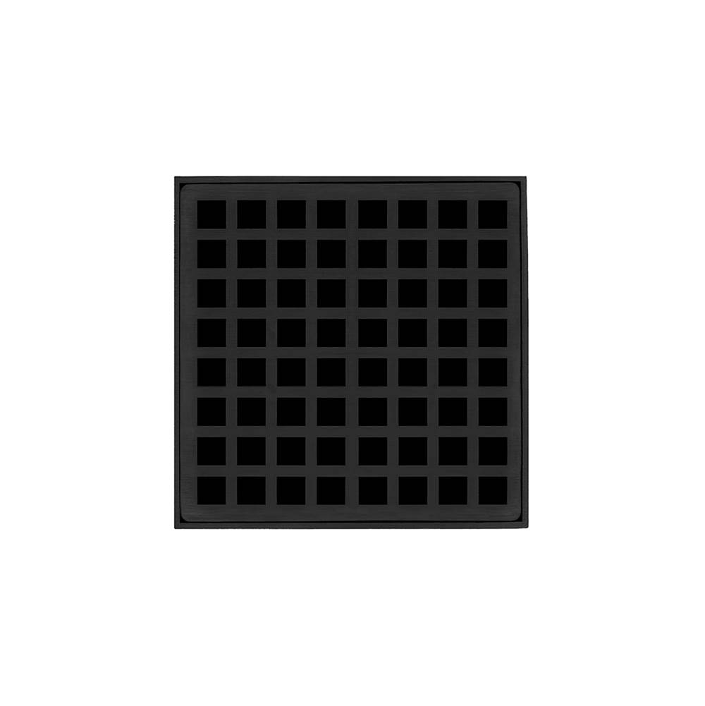 Infinity Drain 5'' x 5'' Strainer with Squares Pattern Decorative Plate and 2'' Throat in Matte Black for QD 5