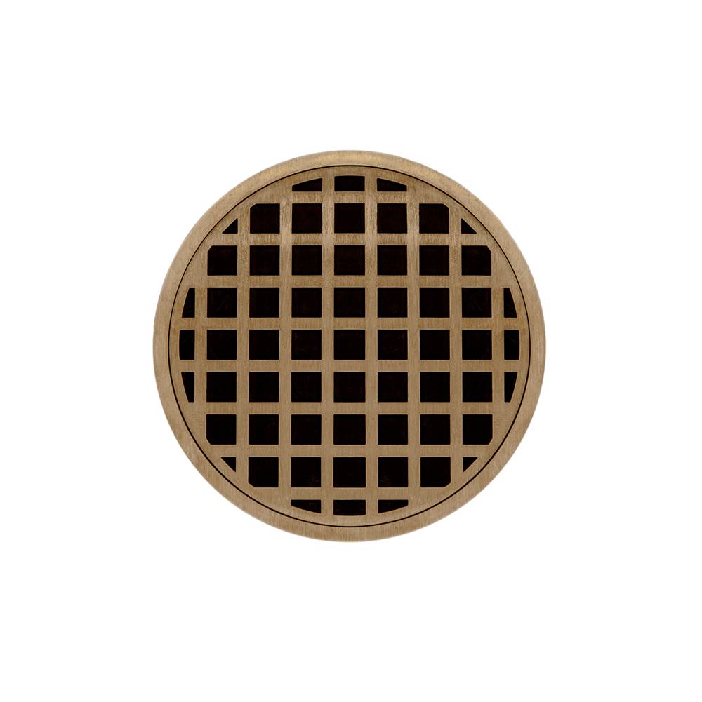 Infinity Drain 5'' Round RQD 5 High Flow Complete Kit with Squares Pattern Decorative Plate in Satin Bronze with ABS Drain Body, 3'' Outlet
