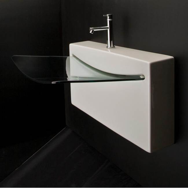 Lacava Wall-mount porcelain and glass Bathroom Sink with one faucet hole, no overflow.