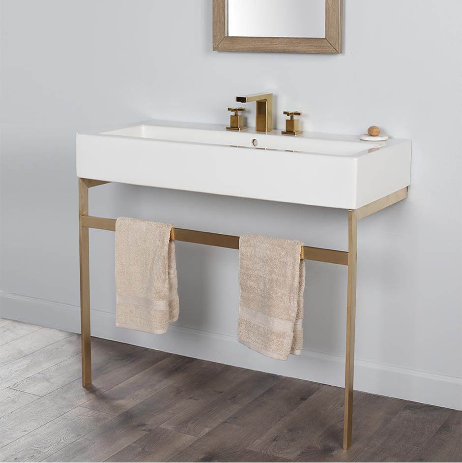 Lacava Floor-standing metal console stand with a towel bar. It must be attached to a wall.W: 39 3/8'' D: 18 1/2'' H: 29''