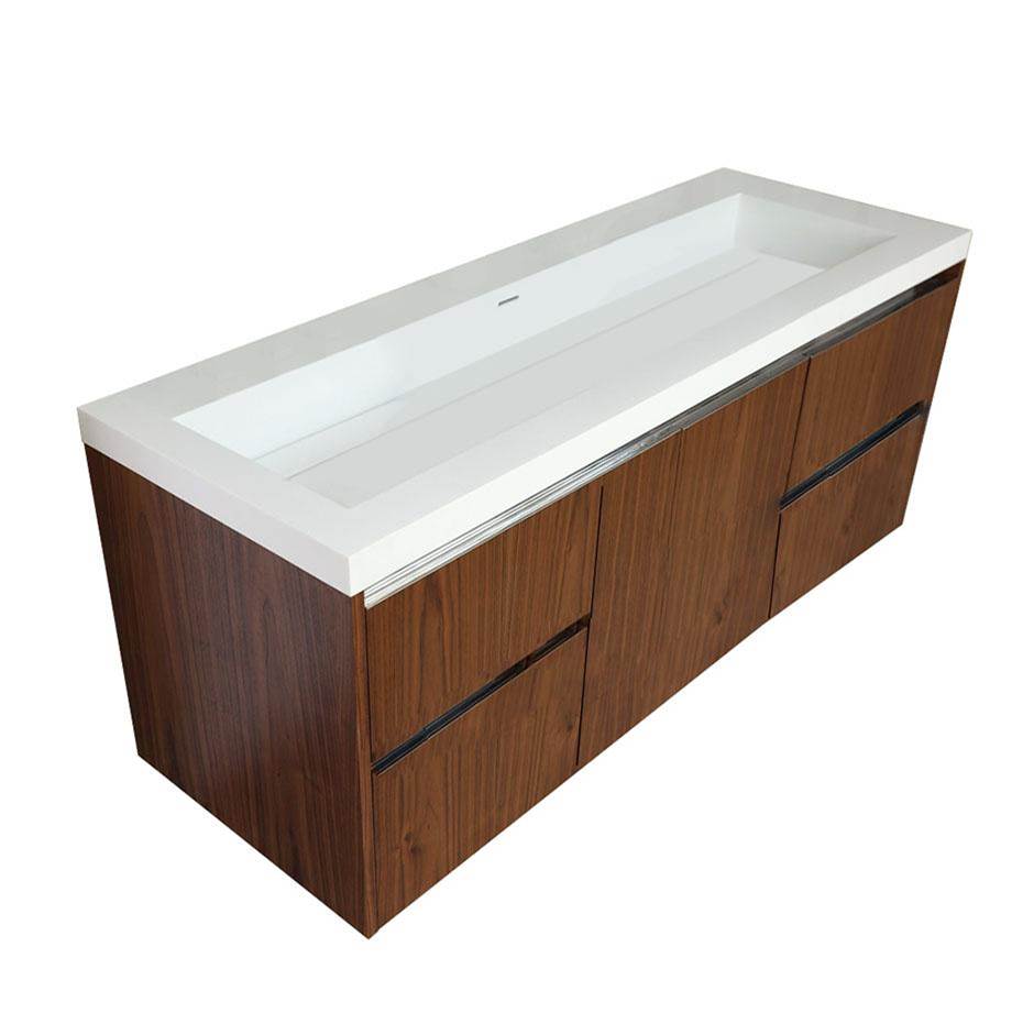 Lacava Wall-mounted undercounter vanity with  a large drawer on the  center and two small drawers on left and right