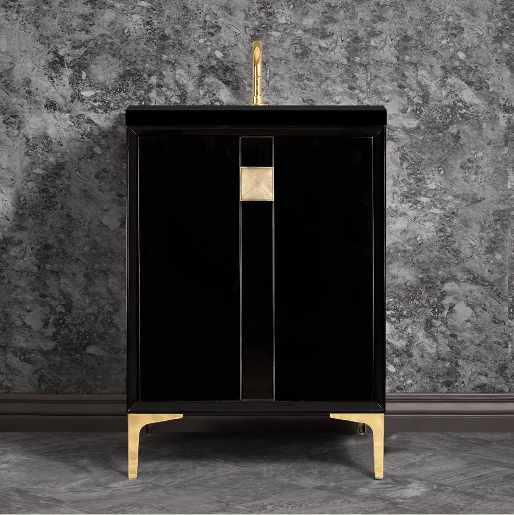 Linkasink TUXEDO with 3'' Artisan Glass Prism Hardware 24'' Wide Vanity, Black, Polished Brass Hardware, 24'' x 22'' x 33.5'' (without vanity top)