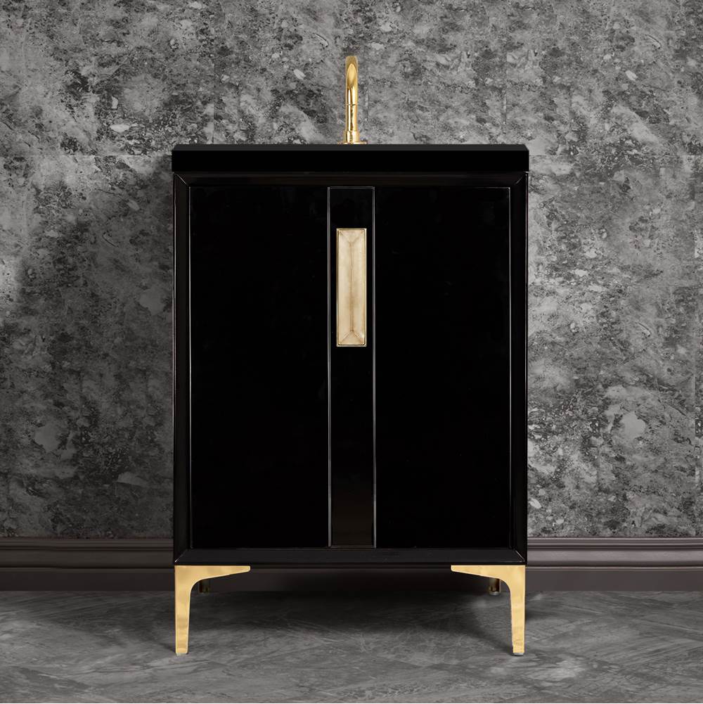 Linkasink TUXEDO with 8'' Artisan Glass Prism Hardware 24'' Wide Vanity, Black, Polished Brass Hardware, 24'' x 22'' x 33.5'' (without vanity top)