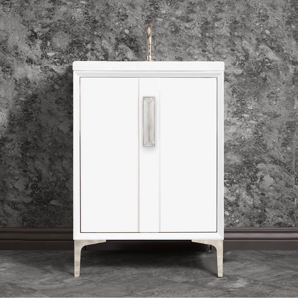 Linkasink TUXEDO with 8'' Artisan Glass Prism Hardware 24'' Wide Vanity, White, Polished Nickel Hardware, 24'' x 22'' x 33.5'' (without vanity top)