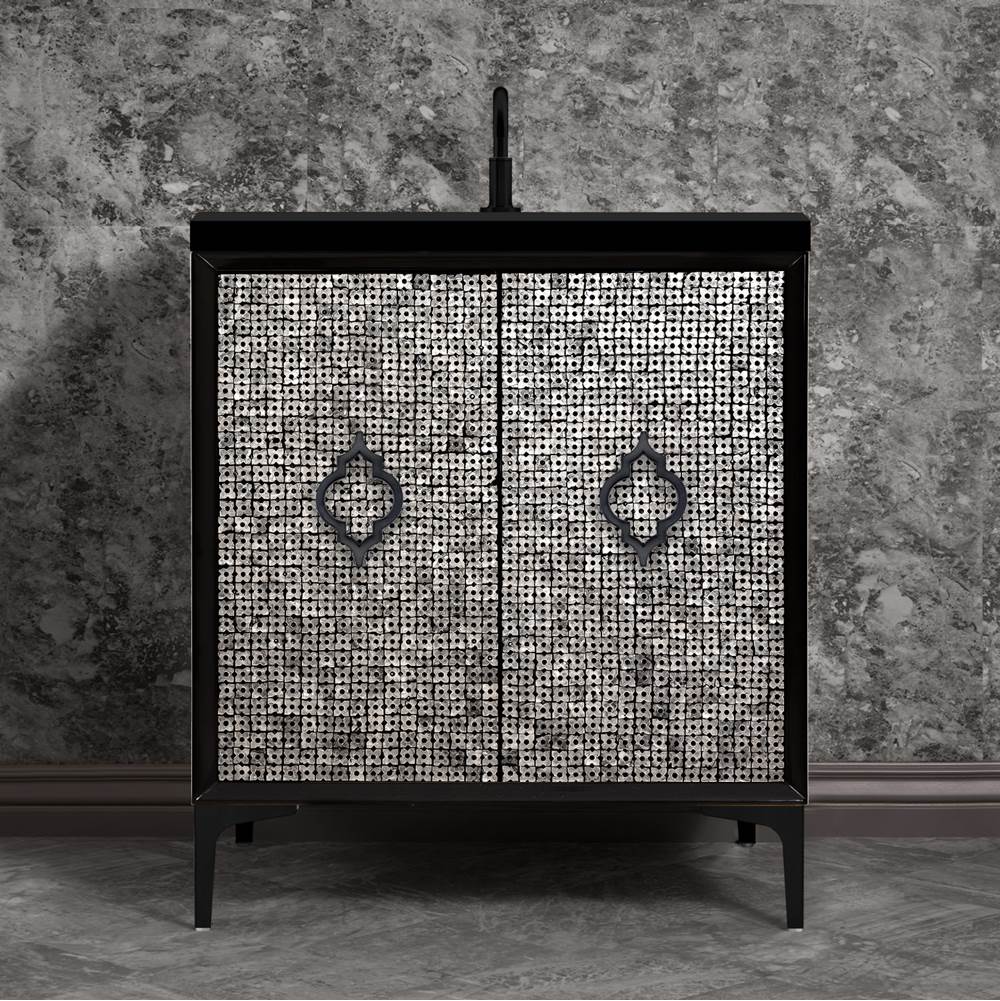 Linkasink Mother of Pearl 30'' Wide Black Vanity with Satin Black Arabesque Pull and Hardware, 30'' x 22'' x 33.5'' (without vanity top)