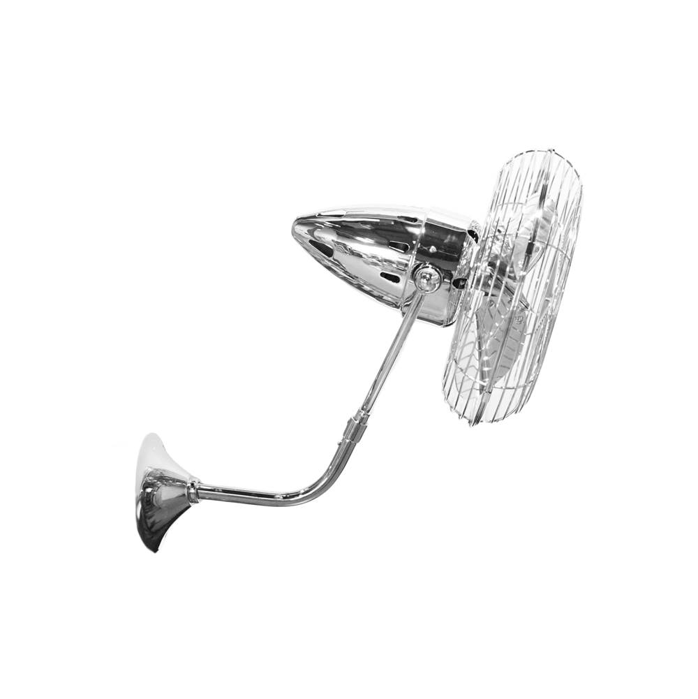 Matthews Fan Company Bruna Parede wall fan in Polished Chrome finish for damp locations.