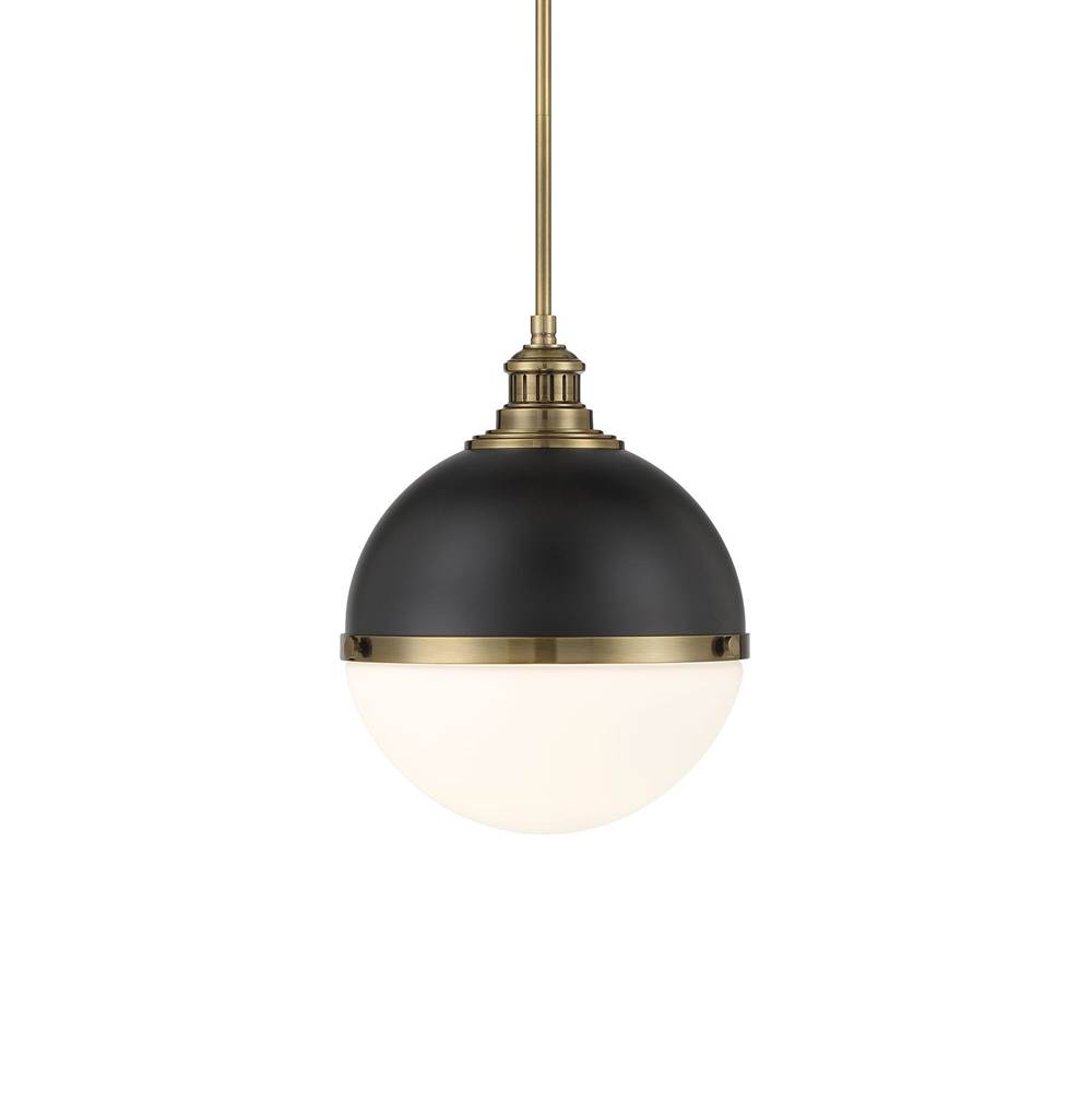 Minka-Lavery Vorey 1-Light Coal and Oxidized Aged Brass Pendant with Etched Opal Glass Shade