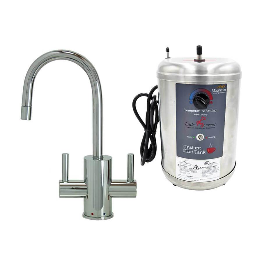 Mountain Plumbing Hot & Cold Water Faucet with Contemporary Round Body & Handles & Little Gourmet® Premium Hot Water Tank