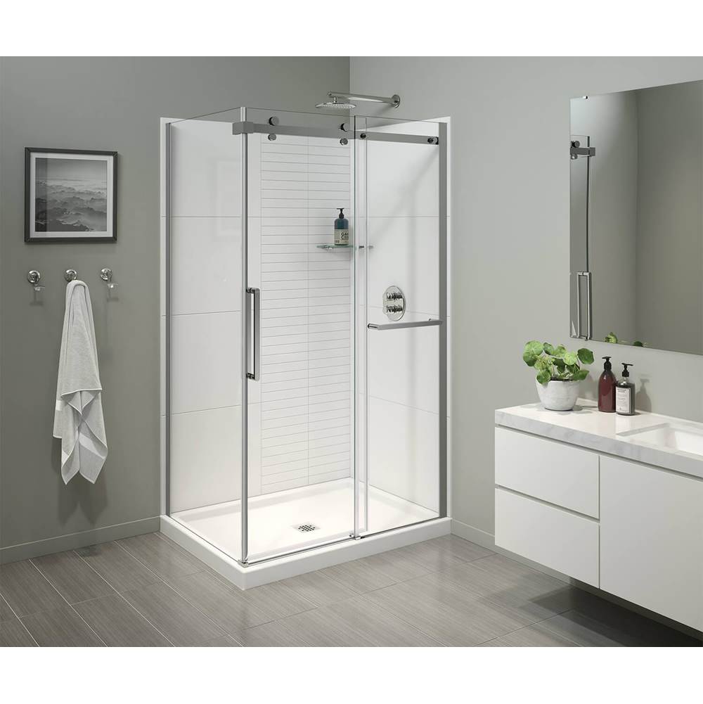 Maax Halo Pro 48 x 32 x 78 3/4 in. 8mm Sliding Shower Door with Towel Bar for Corner Installation with Clear glass in Chrome
