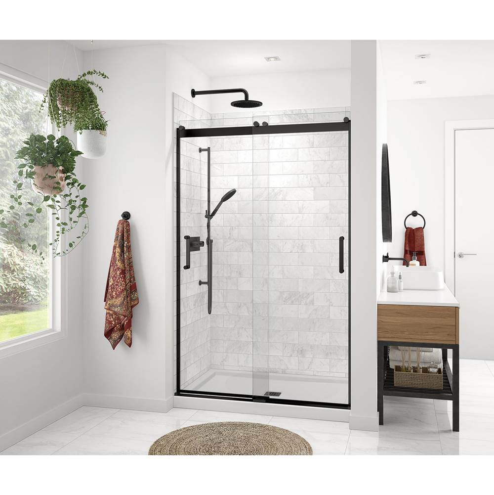 Maax Revelation Round 44-47 x 70 1/2-73 in. 8mm Sliding Shower Door for Alcove Installation with Clear glass in Matte Black