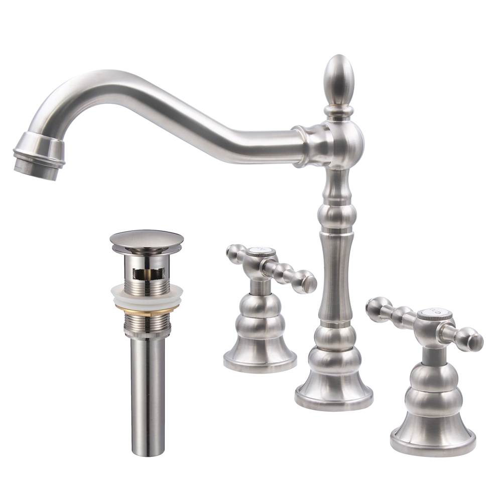 Novatto Novatto MILLER Widespread 2-Handle Lavatory Faucet in Brushed Nickel with Drain