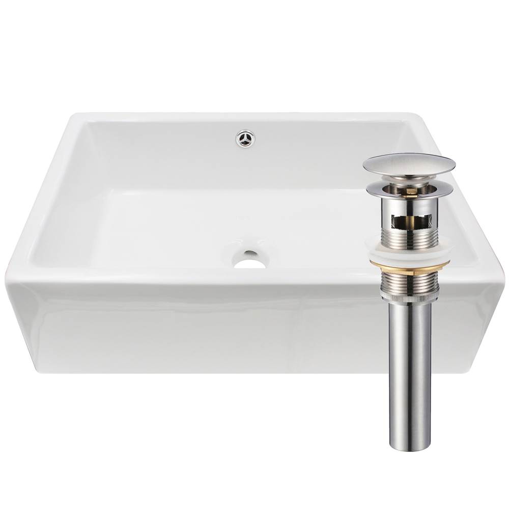 Novatto Rectangular White Porcelain Sink Set with Brushed Nickel Drain and Sealer