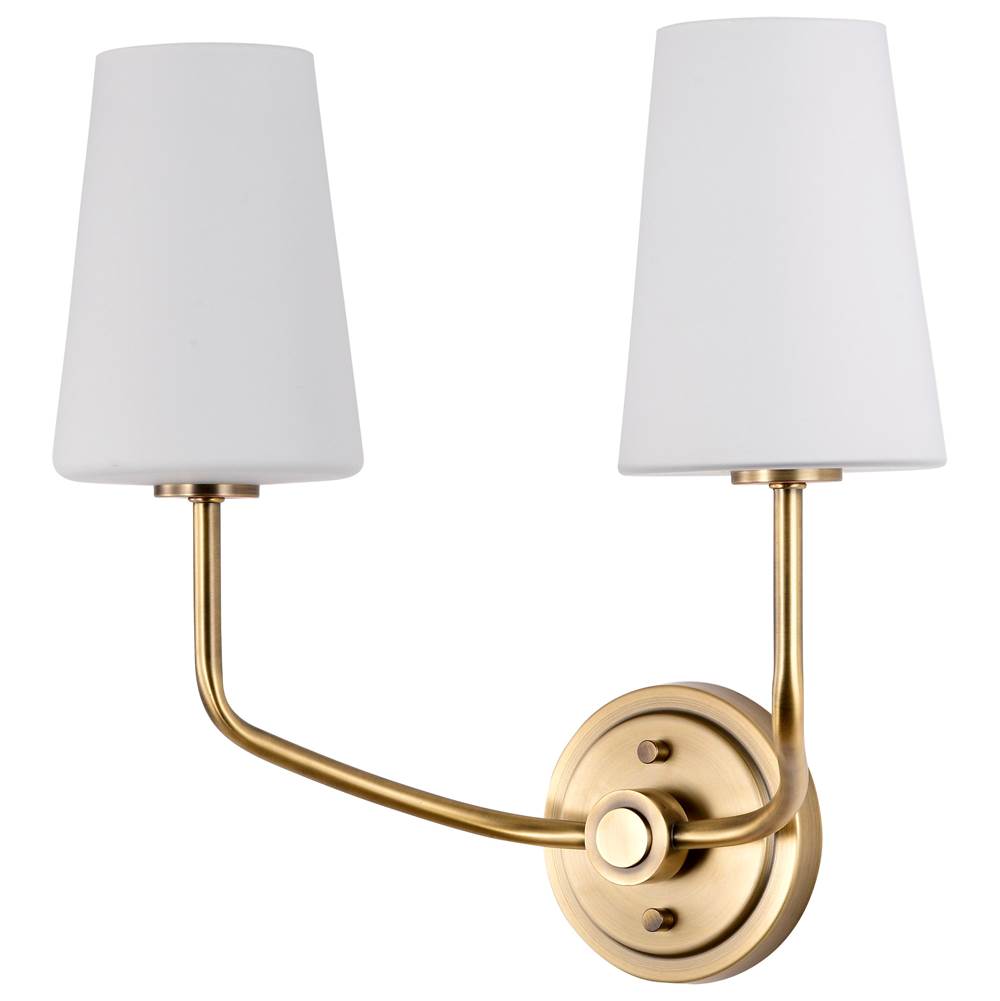 Nuvo Cordello 2 Light Sconce; Vintage Brass Finish; Etched White Opal Glass