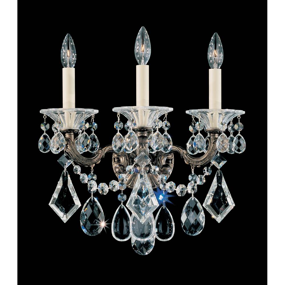 Schonbek La Scala 3 Light 120V Wall Sconce in Antique Silver with Clear Radiance Crystal