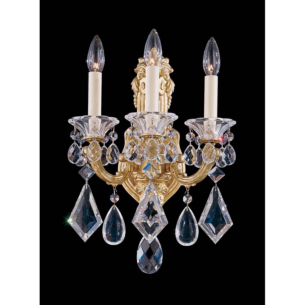 Schonbek La Scala 3 Light 120V Wall Sconce in Etruscan Gold with Clear Radiance Crystal