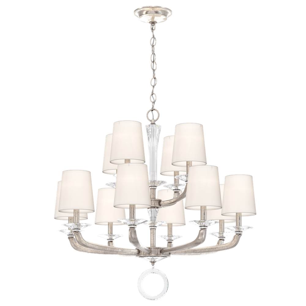 Schonbek Emilea 12 Light 110V Chandelier in Antique Silver with Clear Optic Crystal and Shade Hardback Off White