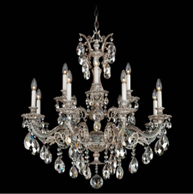 Schonbek Milano 12 Light 110V Chandelier in Antique Silver with Clear Crystals From Swarovski®