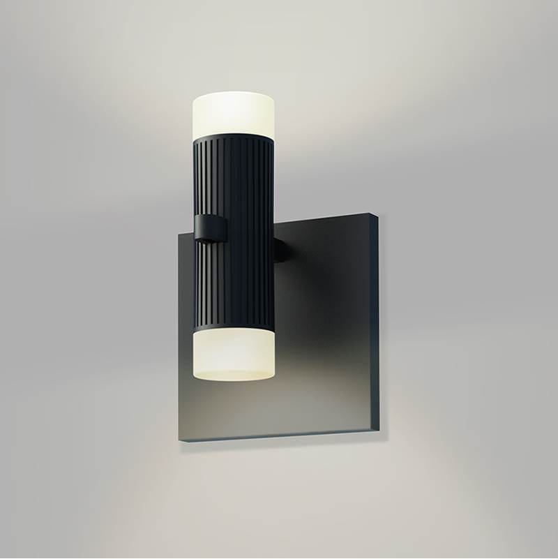 Sonneman Standard Single Sconce with Bar-Mounted Duplex Cylinders w/Glass Drum Diffusers